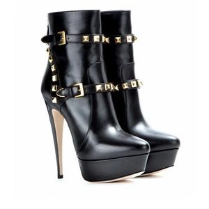 Onlymaker Womens High Heels Side Zip Rivet Buckle Ankle Boots Platform Stilettos